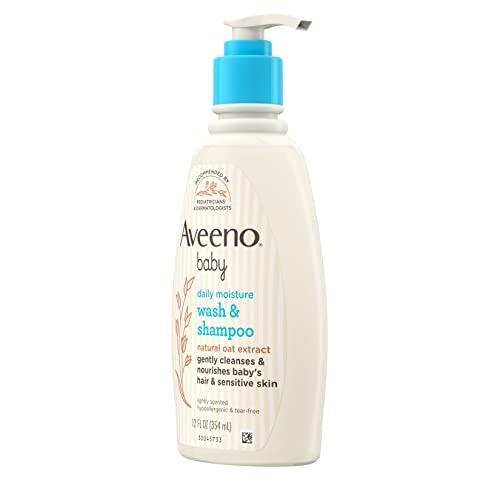 Aveeno Baby Aveeno Baby Daily Moisture Gentle Bath Wash & Shampoo with Natural Oat Extract, Hypoallergenic, Tear-Free & Paraben-Free Formula For Sensitive Hair & Skin, Lightly Scented, 12 fl. oz