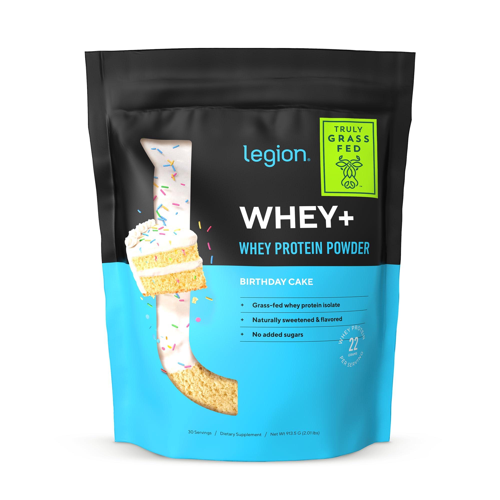 LEGION LEGION Whey+ Whey Isolate Protein Powder from Grass Fed Cows - Low Carb, Low Calorie, Non-GMO, Lactose Free, Gluten Free, Sugar Free, All Natural Whey Protein Isolate, (30 Serving, Birthday Cake)
