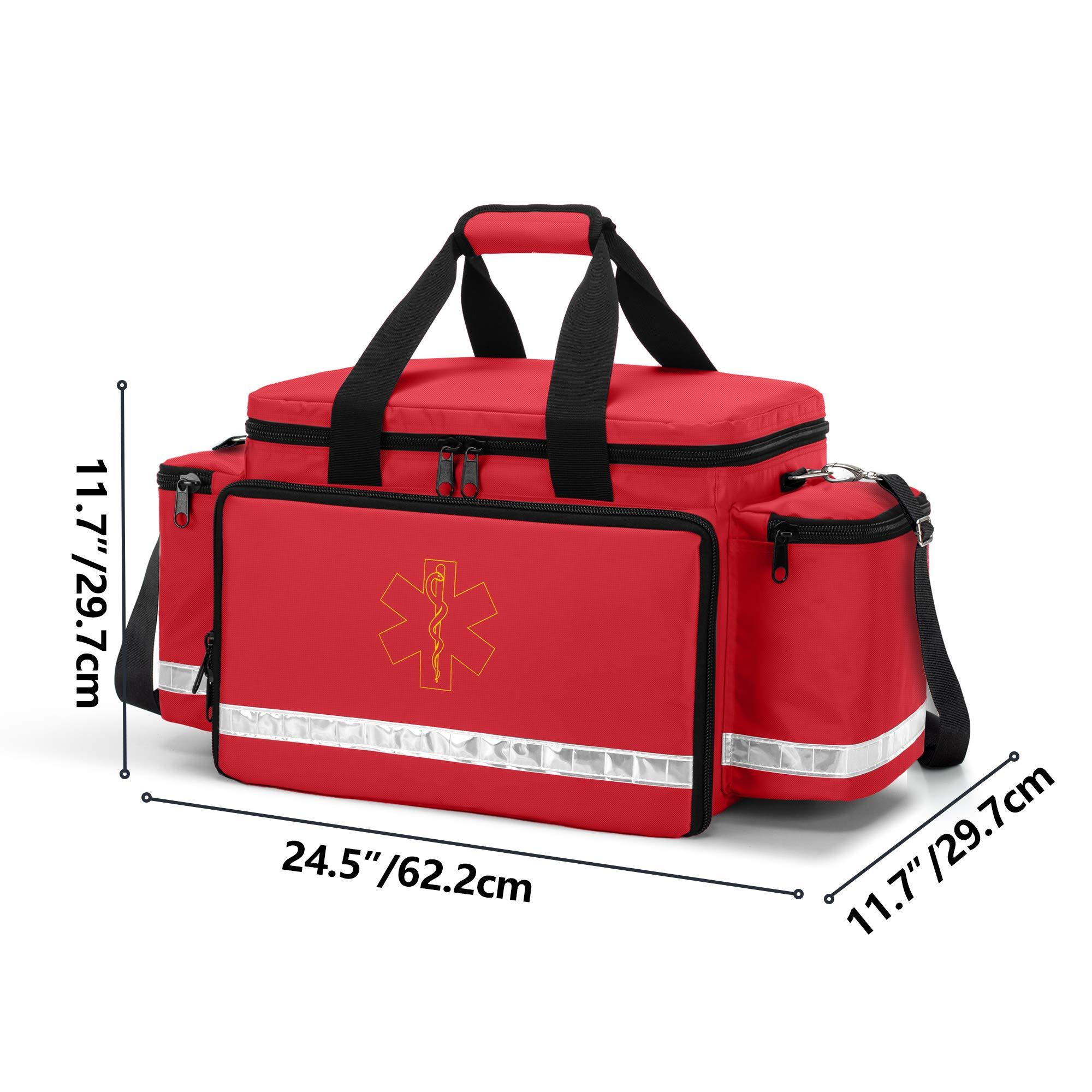 Trunab Trunab Emergency Responder Trauma Bag Empty, Professional First Aid Kits Storage Medical Bag with Inner Dividers and Anti-Scratch Bottom, Ideal for EMT, EMS, Paramedics, Red, Bag ONLY