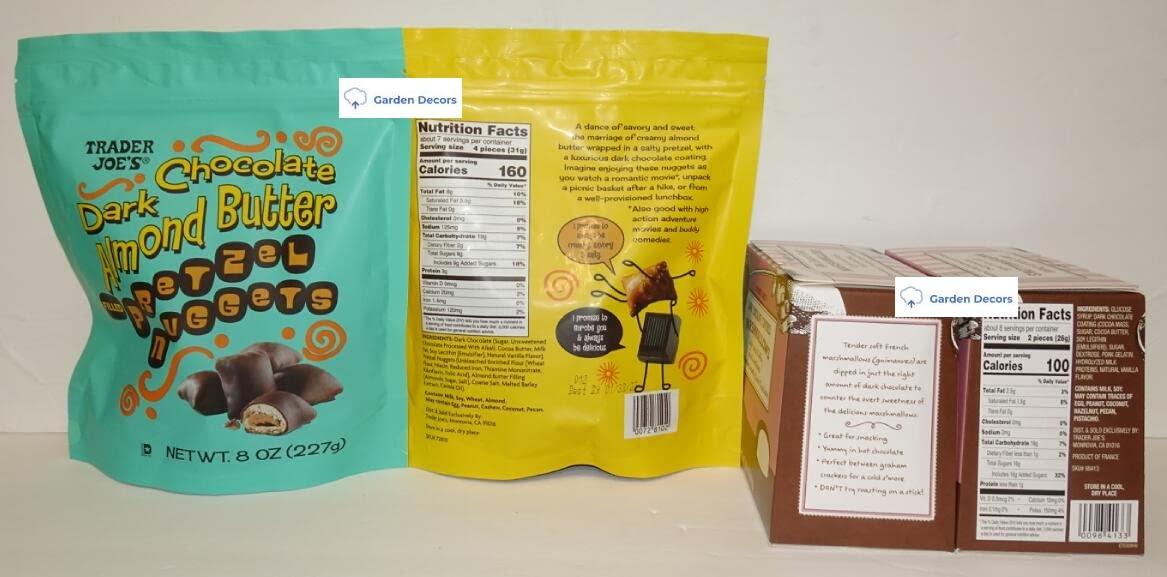 Trader Joes Trader Joes Dark Chocolate Almond Butter Filled Pretzel Nuggets & Dark Chocolate Covered Marshmallows (Four Items), 8 Ounces