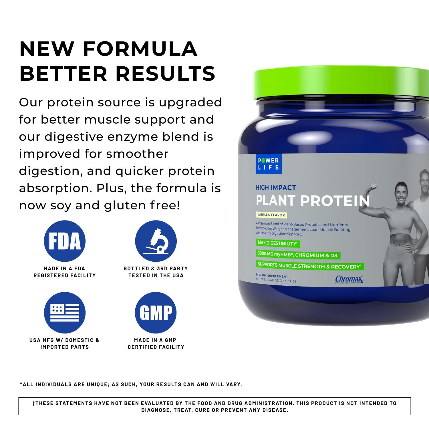 POWERLIFE POWERLIFE Tony Horton High Impact Plant Protein Powder with 3000 MG of HMB, Plant-Based, No Sugar Added, Vegan, Keto Friendly, Non-GMO (Vanilla - New Formula)