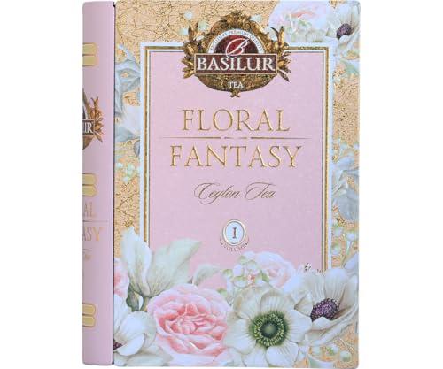 Basilur Basilur | Gift Tea Set | Floral Fantasy Volume 01 | Collectable Metal Tin Caddy | Pure Ceylon Green Leaf Tea with Hibiscus Flower, Peppermint and Rose flower| 100g /3.52 oz
