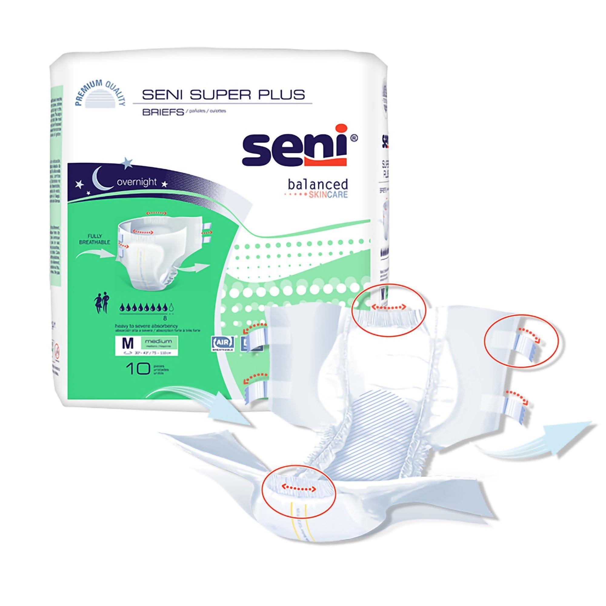 TZMO USA Inc Seni Super Plus Adult Incontinence Brief L Heavy Absorbency Breathable/Overnight, Heavy to Severe (Medium, 20, Count)