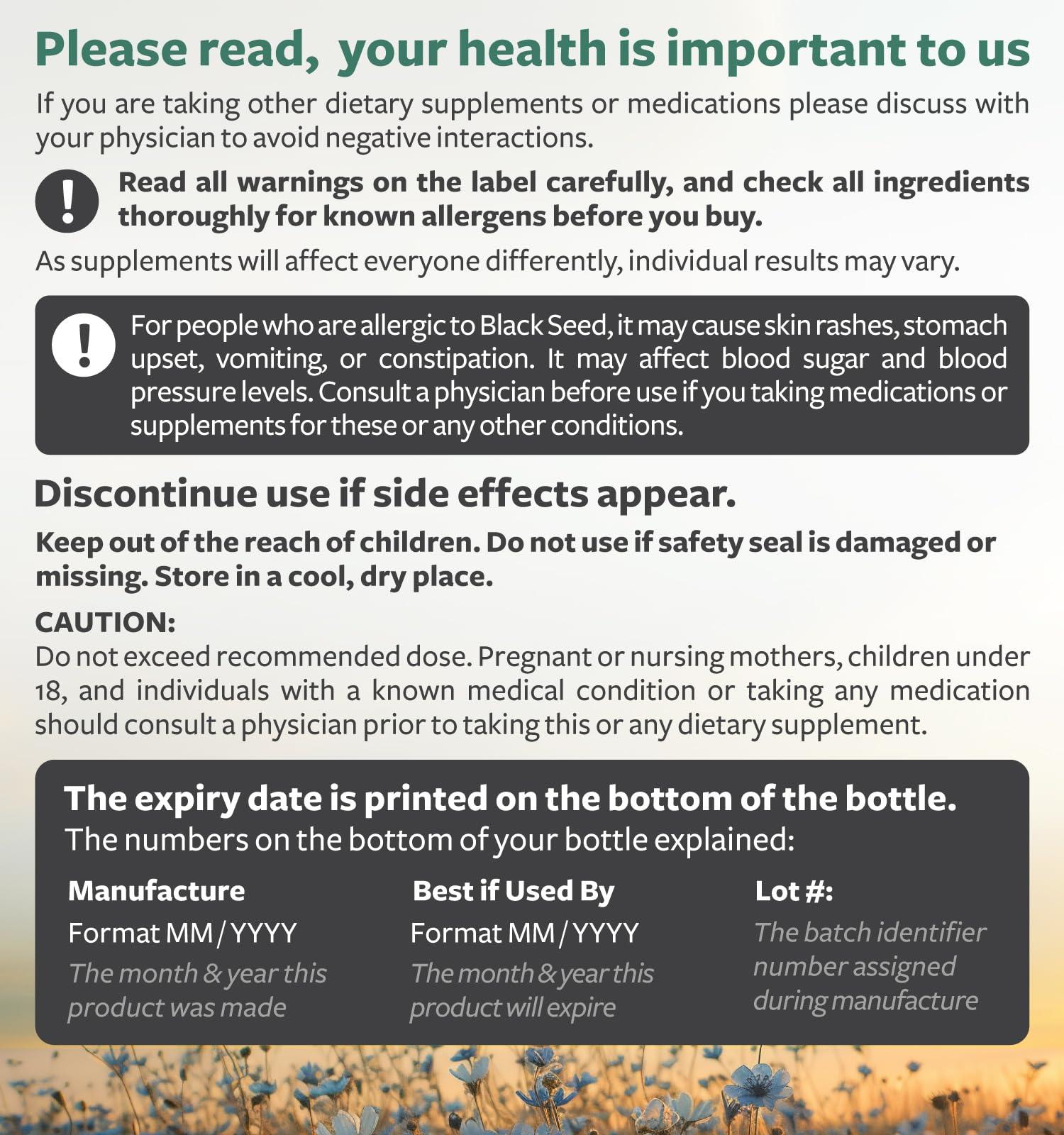 Healths Harmony Black Seed Oil - 180 Softgel Capsules (Non-GMO & Vegan) Premium Cold-Pressed Nigella Sativa Producing Pure Black Cumin Seed Oil with Vitamin E - 500mg Each, 1000mg Per 2 Capsule Serving