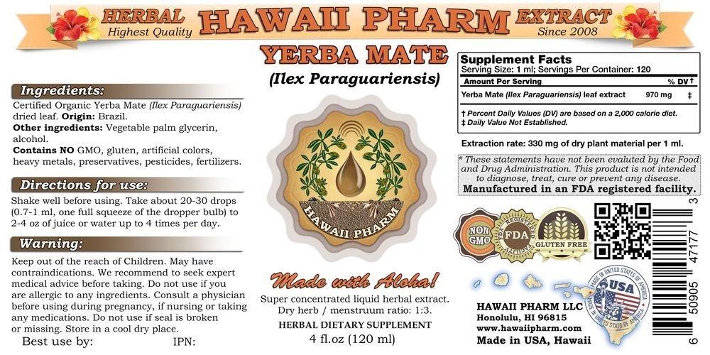 HawaiiPharm Yerba Mate (Ilex Paraguariensis) Liquid Extract 4 fl.oz