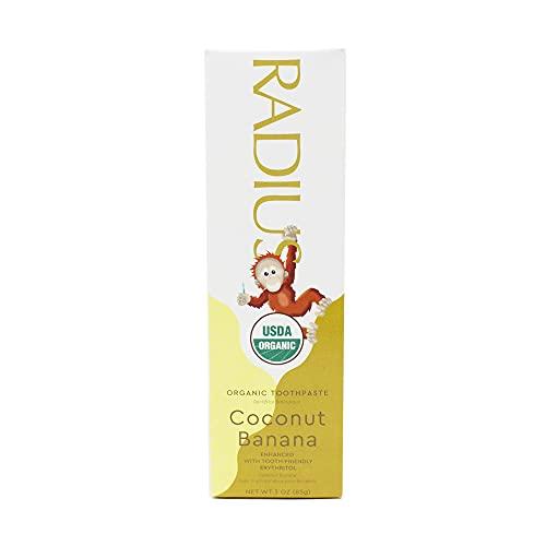 RADIUS RADIUS USDA Organic Kids Toothpaste 3oz Non Toxic Chemical-Free Gluten-Free Designed to Improve Gum Health for Children's 6 Months and Up - Coconut Banana - Pack of 3