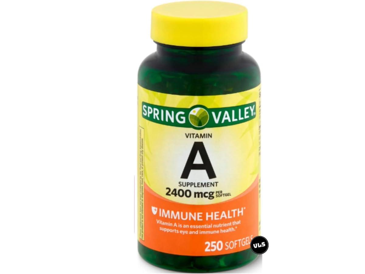 Generic Spring Valley Vitamin A Supplement 2400 mcg, 250 Count +VLS Sticker.