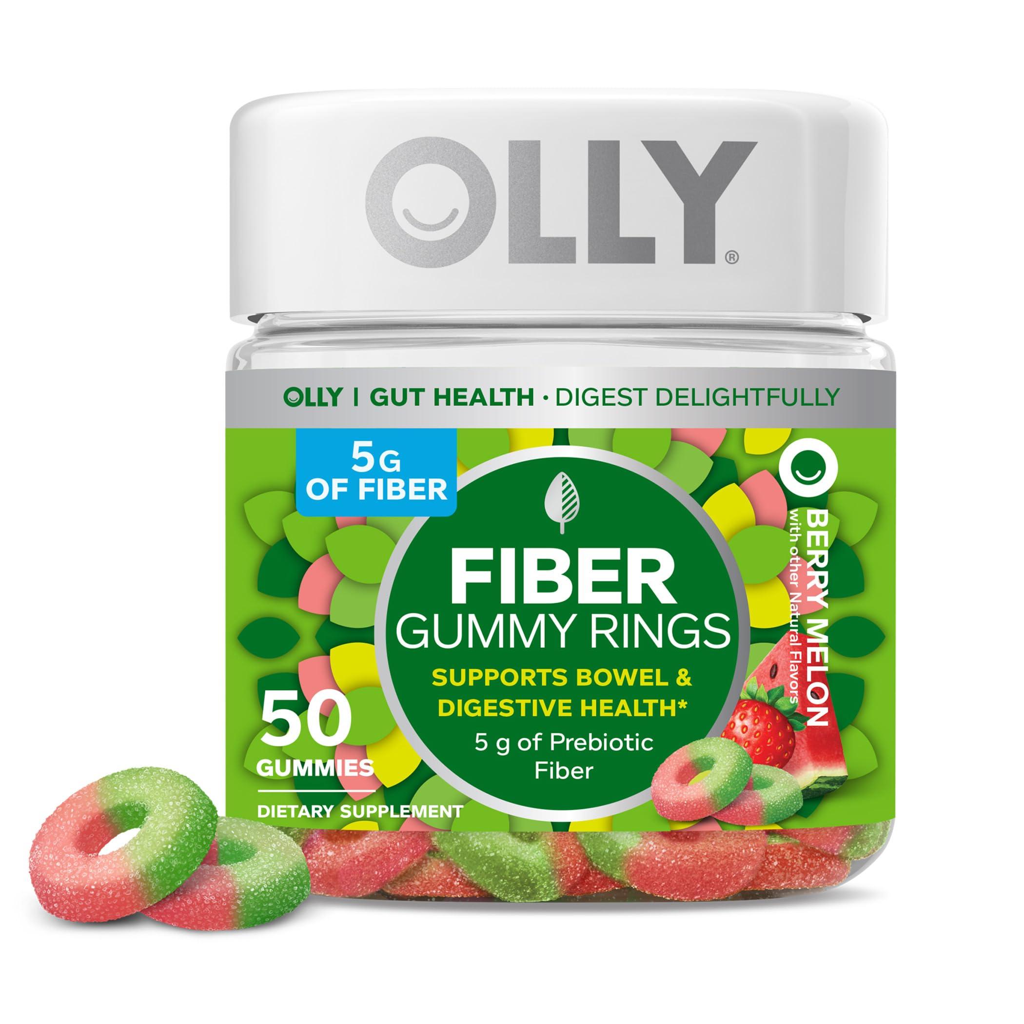 OLLY OLLY Fiber Gummy Rings, 5g Prebiotic Fiber, FOS (Fructo-oligosaccharides), Digestive Support & Undeniable Beauty Gummy, for Hair, Skin, Nails, Biotin, Vitamin C, Keratin, Chewable Supplement