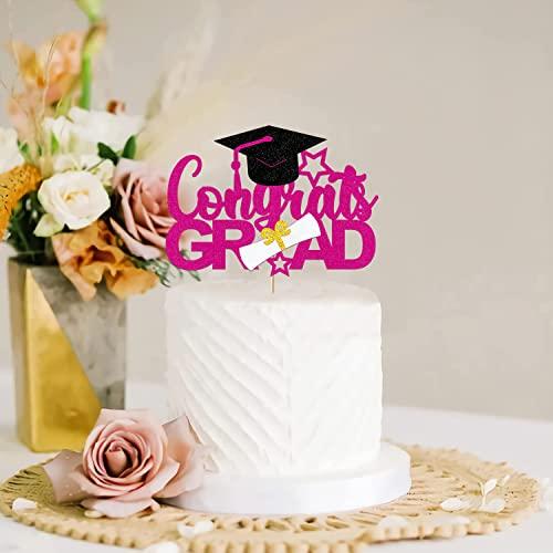 Bdayshop Congrats Grad Cake Topper Purple 2023 Graduation Cap Cake Decorations for Boys Girls Glitter Graduation Theme Party Decoration Supplies for University College Graduate Women Men