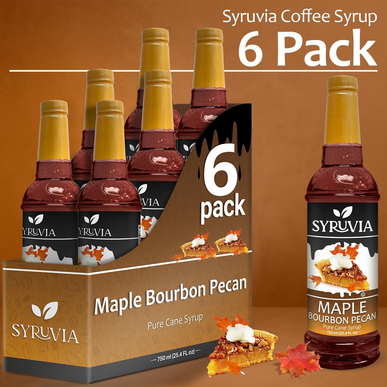 SYRUVIA Maple Bourbon Pecan Coffee Syrup by Syruvia 6-Pack, 25.4 fl oz, Wholesale Coffee Syrup Shops, Cafes, Baristas, Bistros, & Beverage Bars, Bulk Kosher & Gluten-Free