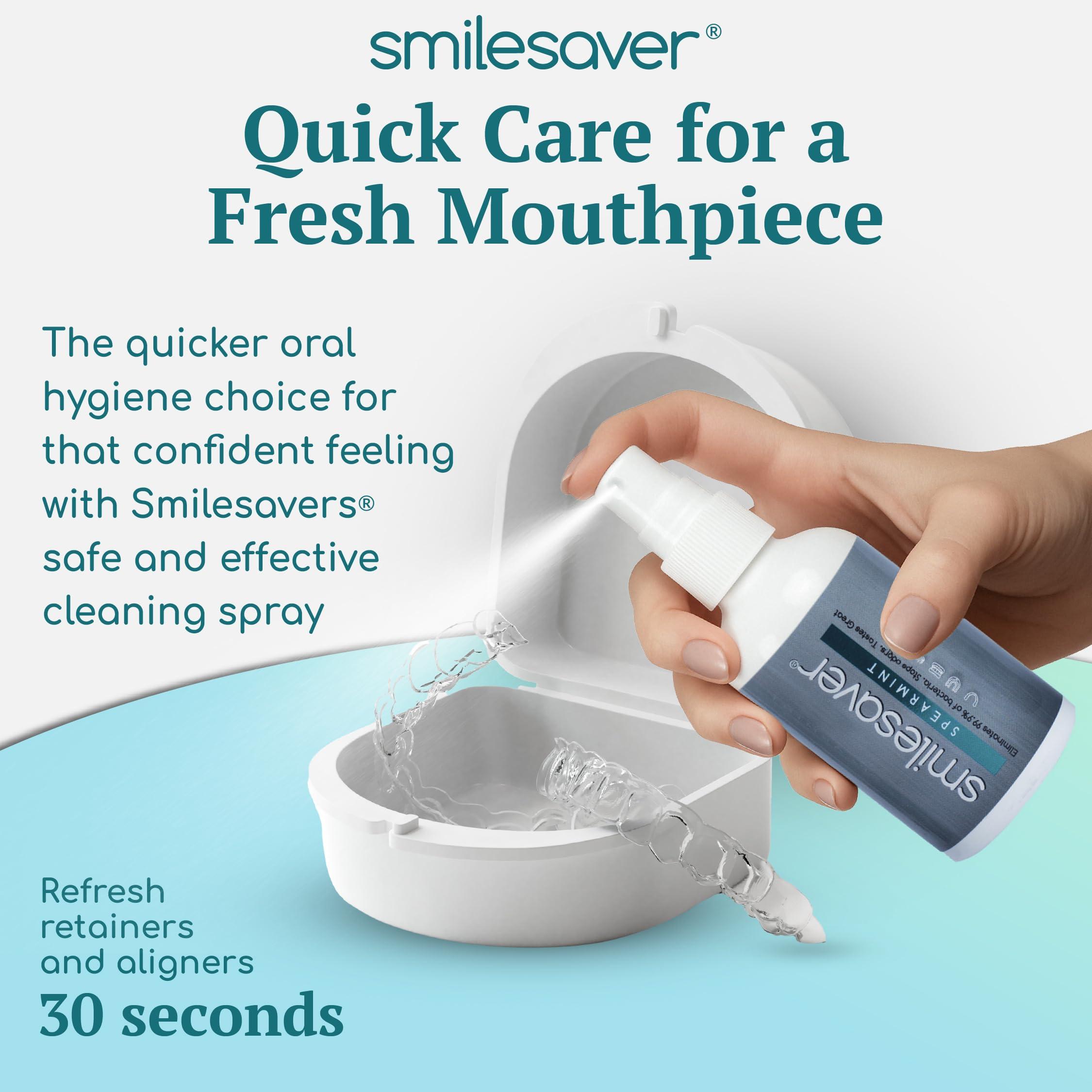 Soluria Smilesaver Retainer Cleaner Spray Invisalign, Mouth Guard, and Denture Cleaner Quick Oral Care for Aligner & Retainer Hygiene Natural, Portable & Minty Fresh Oral Care Products (2oz)