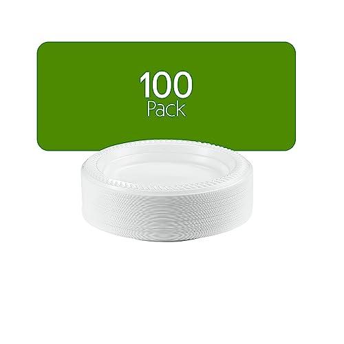 PLASTICPRO PLASTICPRO 100 PCS White Plastic Round Plastic 6 Inch Plates Premium Quality Light Weight Disposable Plastic Dishes Dessert Plates for Parties Weddings