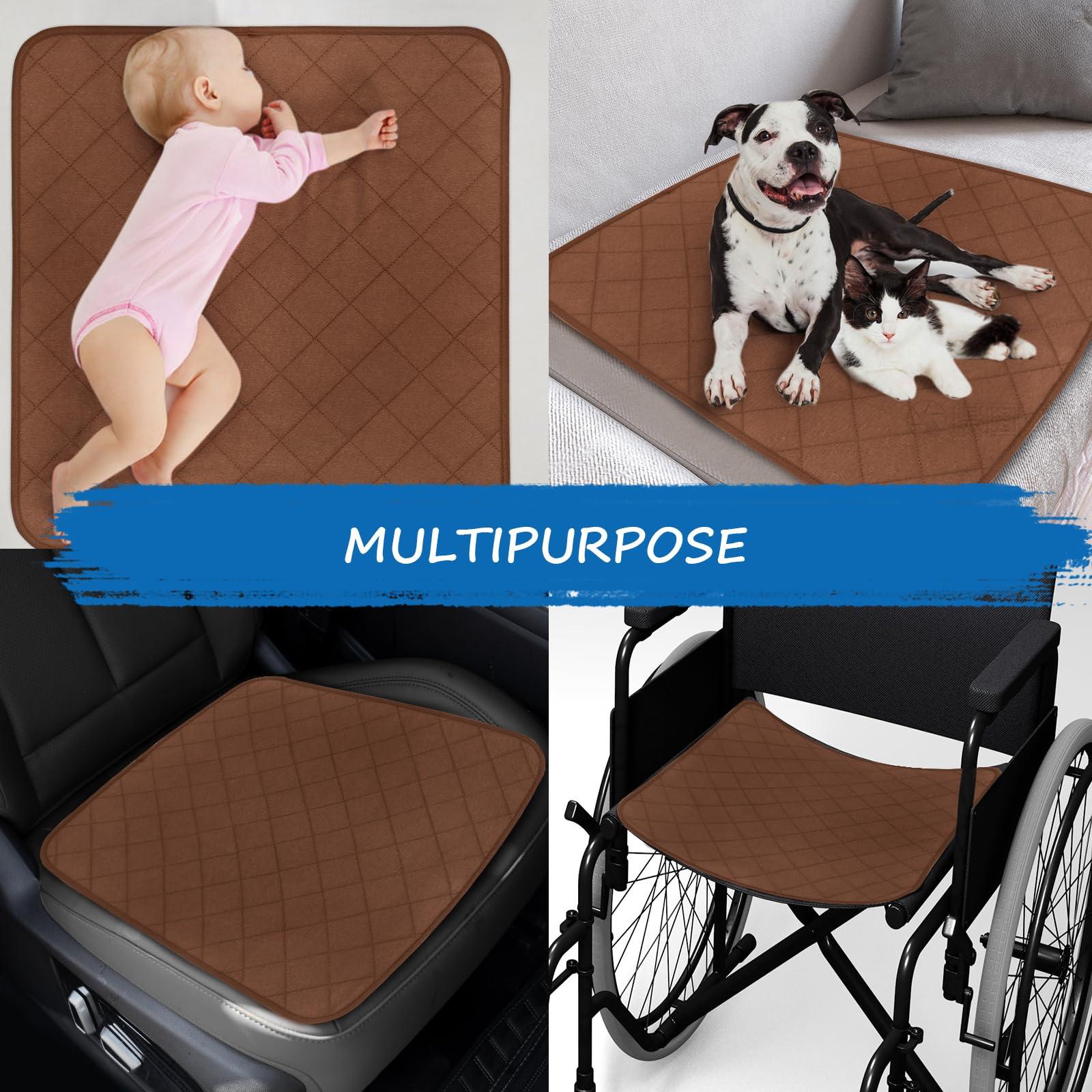 Coldwind Waterproof Chair Pads for Incontinence Washable, 22\" x 21\" Under Pads for Adults Washable, 2 Pack Incontinence Chair Pads, Wheelchair Reusable Seat Pads Cover for Men, Women, Adults, Brown