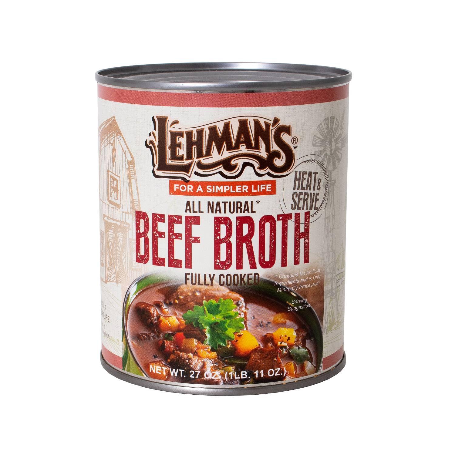 Lehman\'s Lehman\'s Canned Beef Broth for Cooking, Baking and Kitchen Pantry, Fully Cooked, Heat and Serve Can, 27 oz