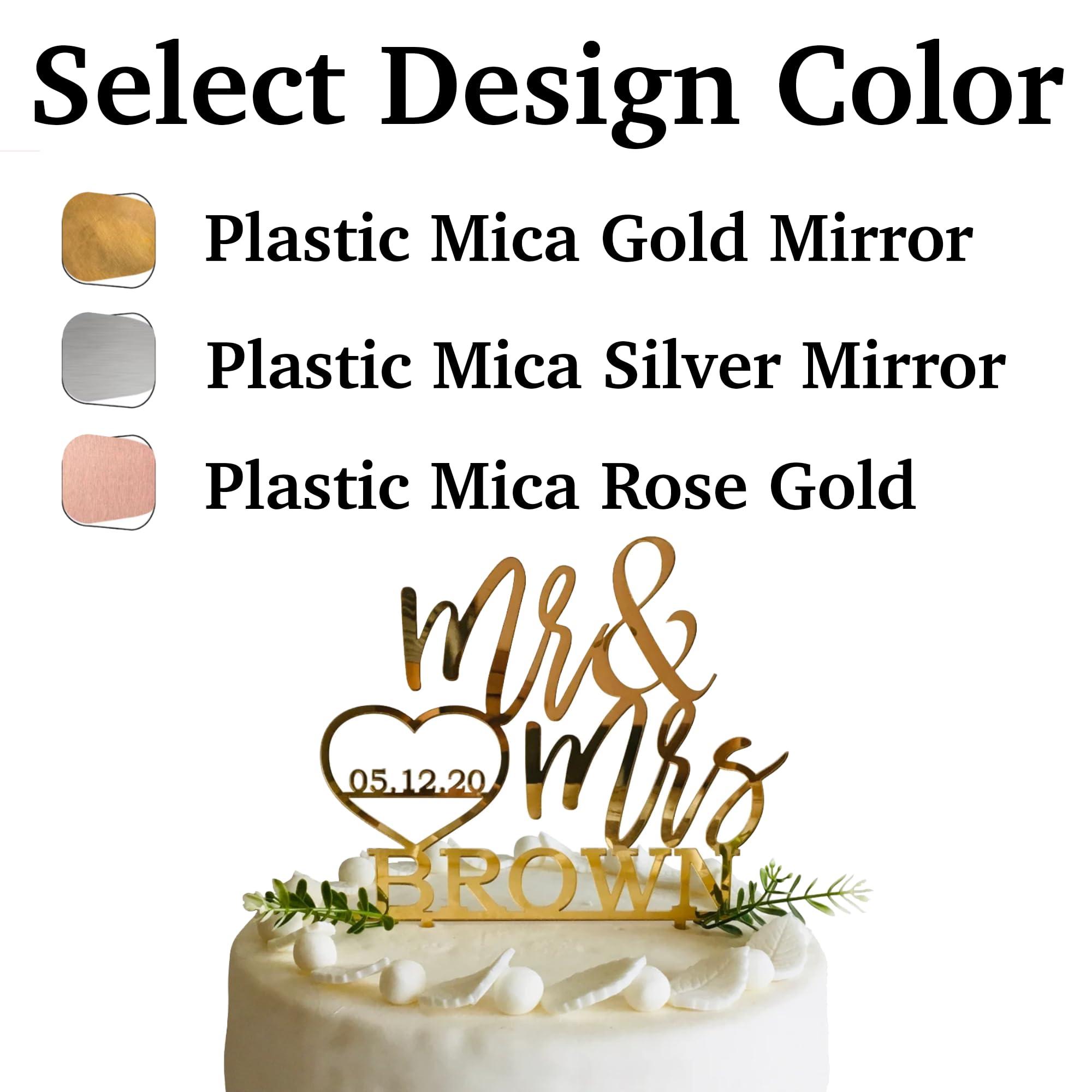 EvaMall Custom Gold Wedding Cake Topper, Mr Mrs Cake Topper, Personalized Cake Topper, Wedding Cake Topper, Anniversary Cake Topper, Custom Cake Topper