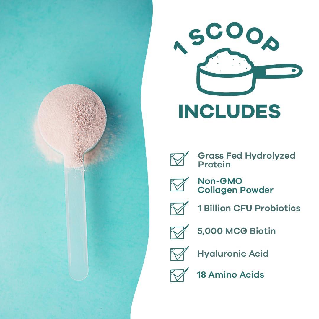 GOBIOTIX GOBIOTIX Collagen Powder Supplement with Probiotics - Hydrolyzed Protein Collagen Powder for Women - Hair Skin and Nails, Joint and Digestive Health - Collagen Peptides Type I and III - 30 Servings