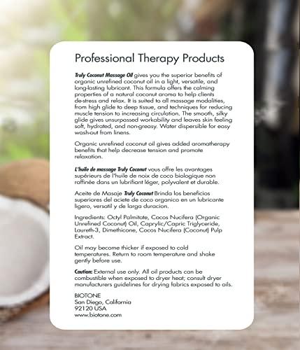 Biotone BIOTONE Truly Coconut Massage Oil with Organic Coconut Oil, Melts Away Tension and Promotes Deep Relaxation, Light, Versatile, Long-Lasting, Easy Wash-Out, Can Also Use as a Bodycare Oil