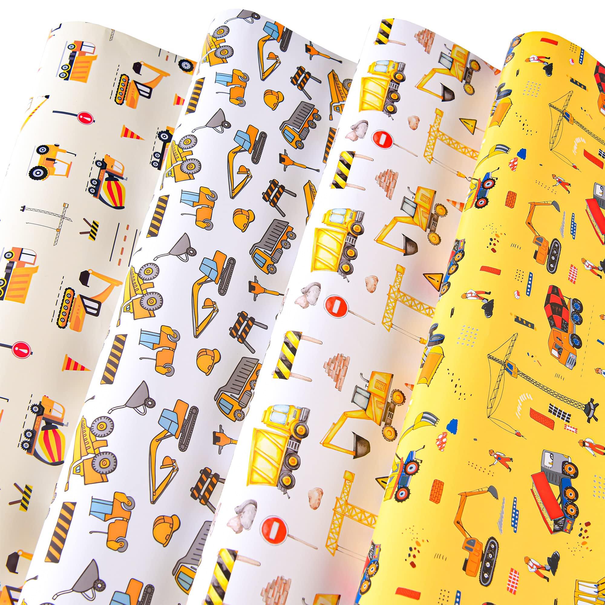 Titiweet Titiweet Construction Wrapping Paper - Truck Wrapping Paper for Boys, Kids, 12 Sheets Tractor & Trucks Wrapping Paper for Birthday Holiday, 20 x 28 Inches Per Sheet(Construction(12 sheets))