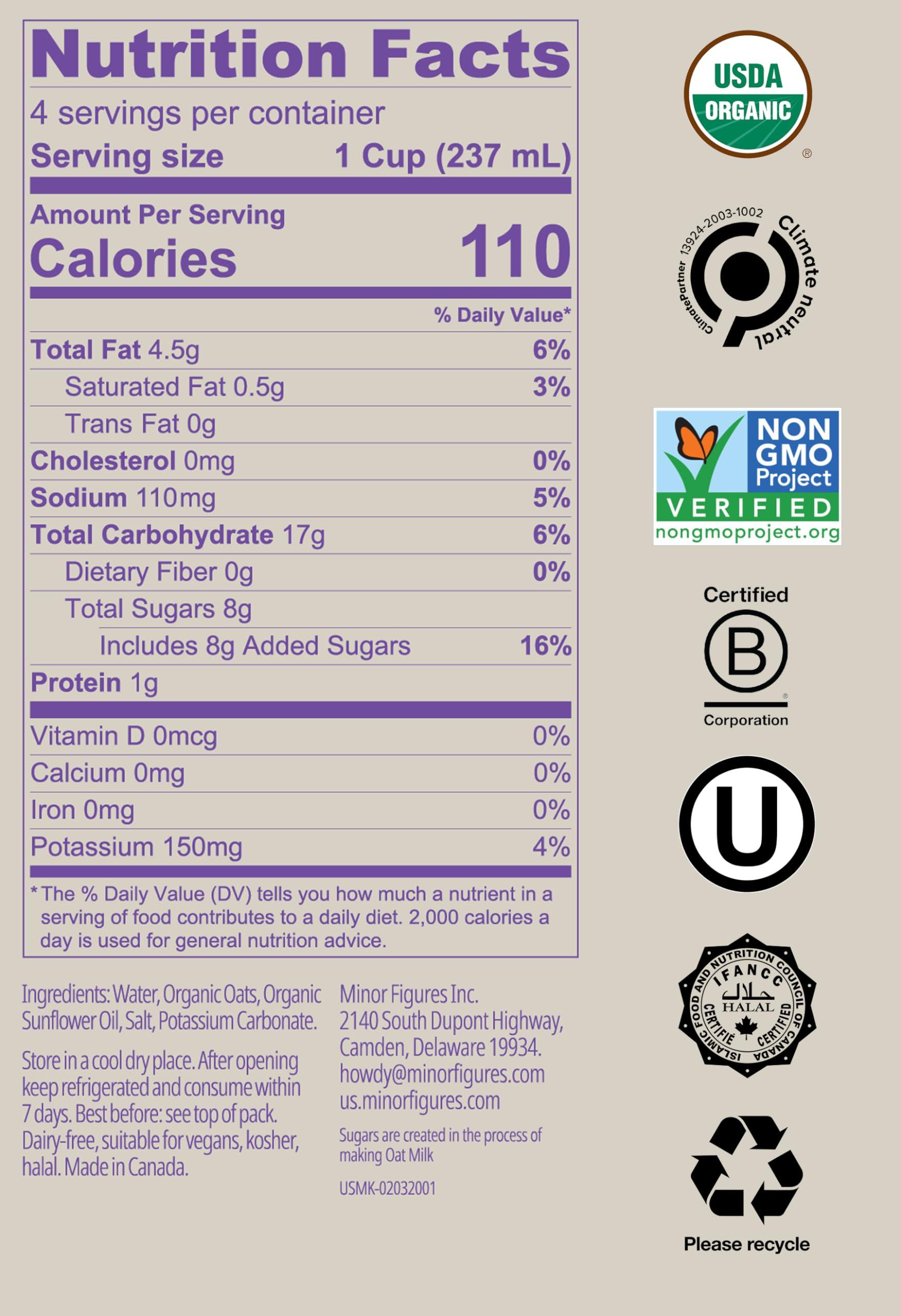 Minor Figures Minor Figures - Oat Milk - Organic - Barista Standard - 32 Oz - 6 Pack - Non Gmo - Plant Based - Vegan - Dairy Free - Shelf Stable - Unsweetened