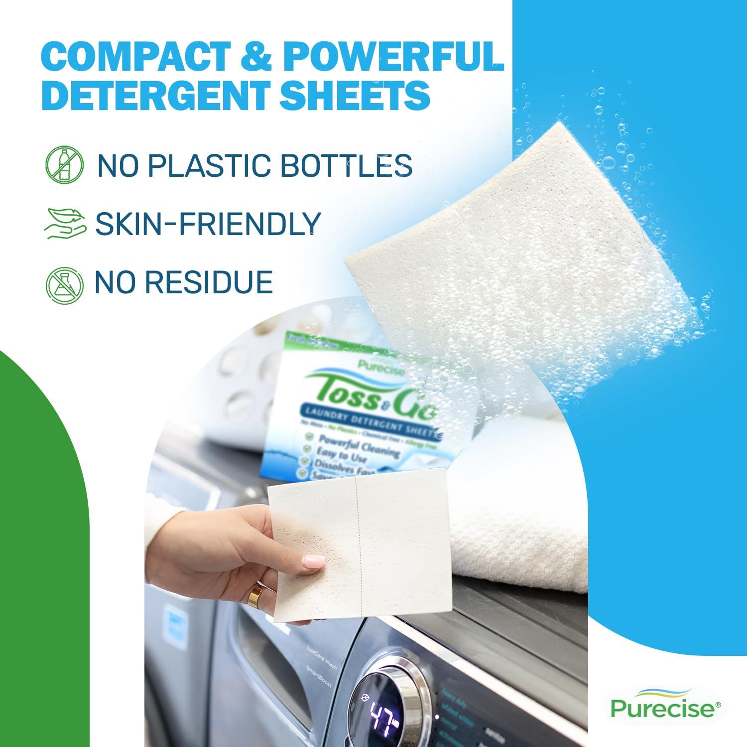 Purecise Purecise Travel Laundry Detergent Sheets, Lightweight & No Mess, Fresh Meadow Scent, 30 Loads Total (10 Loads Per Pack, Pack of 3), Travel Size Toiletries for Cruise & Airplane Travel Essentials