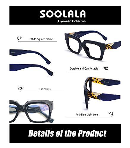 SOOLALA SOOLALA Anti-Blue Blocker Light Square Reading Glasses w/Leopard Arms, BlueGray +2.0