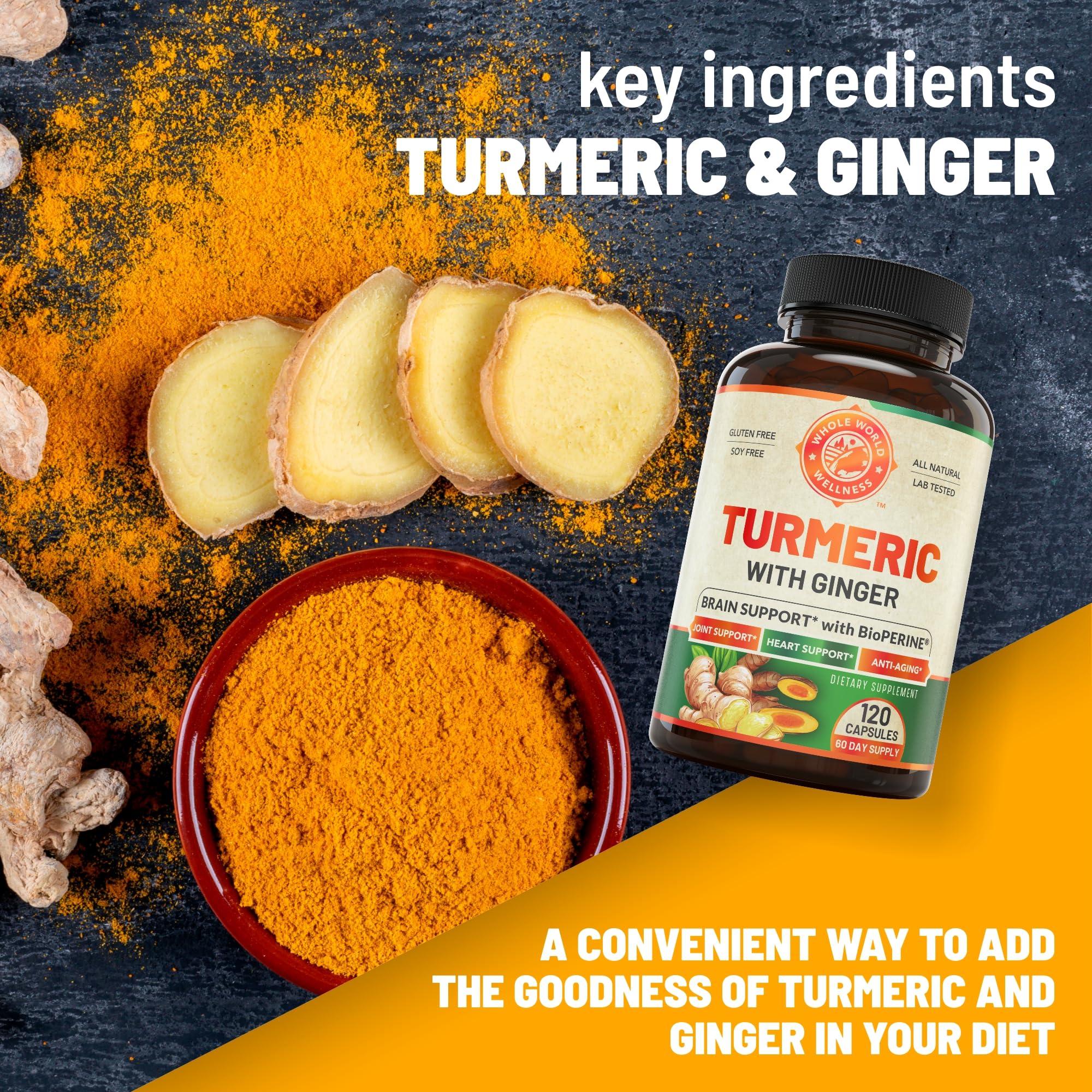 WHOLE WORLD WELLNESS Pure Saffron Extract & Organic Turmeric Curcumin Bundle (One Bottle Each). Supports Mood, Energy Boost, Metabolic Function. USA Made.