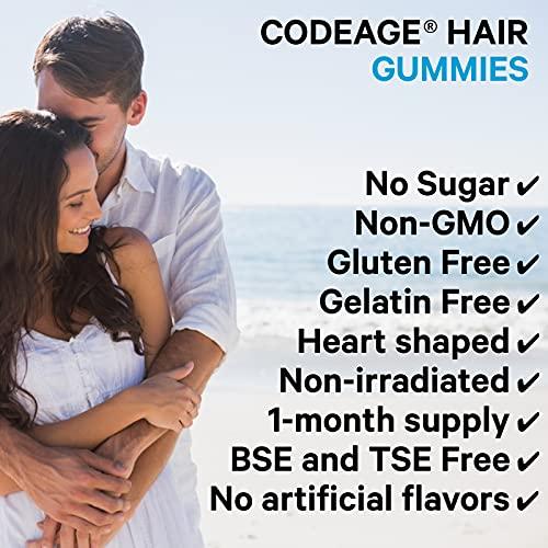 Codeage Codeage Hair Gummies, Biotin 5000 mcg, Sugar Free Growth Gummy Vitamins A, C, B6, B12, D3, Zinc, Inositol Supplement, Women & Men, Pantothenic Folic Acid, Nails, Skin, Strawberry Coconut Flavor, 60 ct