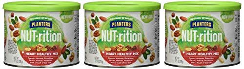 Planters NUT-rition Heart Healthy Nut Mix (9.75 oz Canister, Pack of 3) - Variety Nut Mix with Peanuts, Almonds, Pistachios, Pecans, Walnuts, Hazelnuts & Sea Salt