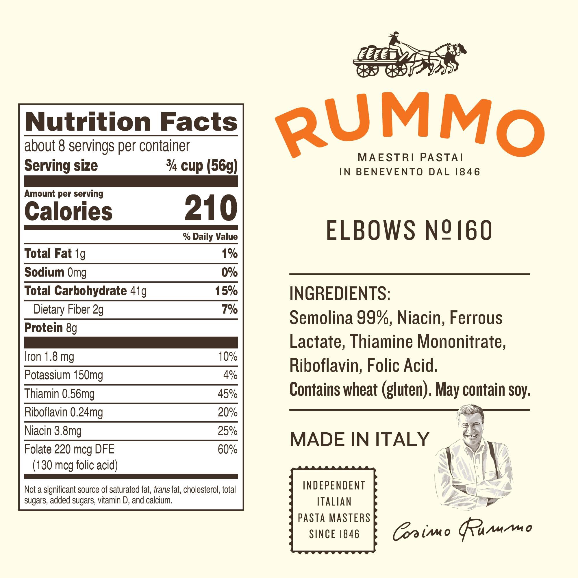 Rummo Rummo Elbows Pasta N.160 - Elbow Macaroni Pasta Noodles, Elbow Noodles, Durum Wheat Pasta, Italian Pasta, Dry Pasta - 16 Ounce (Pack of 1)