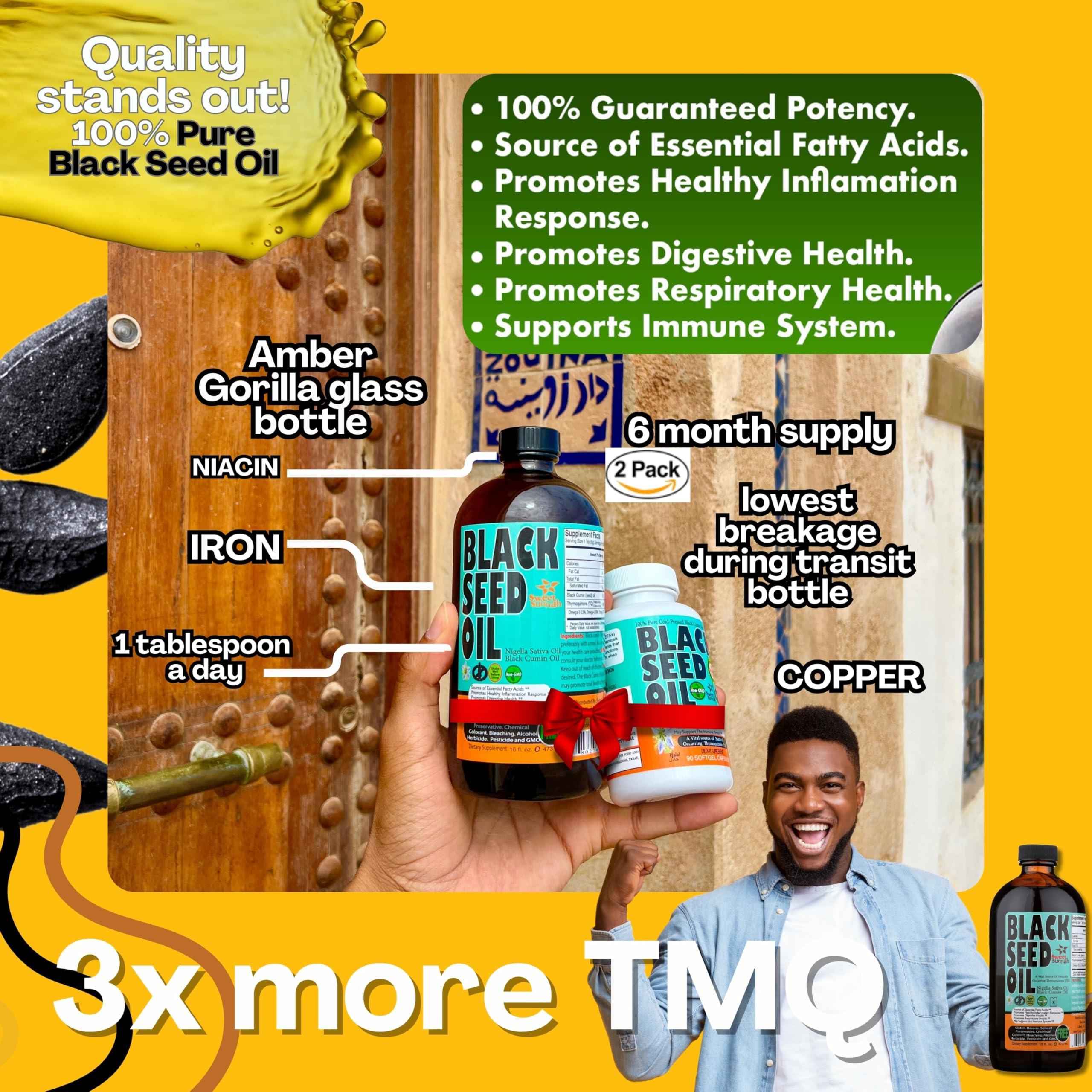 SWEET SUNNAH BLACK SEED, YOURS TO DISCOVER 180 Days Premium 2 pack 16-Ounce Turkish Black Seed Oil - 3x Thymoquinone for Optimal Wellness and Immunity - Cold-Pressed, Natural Source of Antioxidants - Boost Energy and Vitality - by Sweet Sunnah