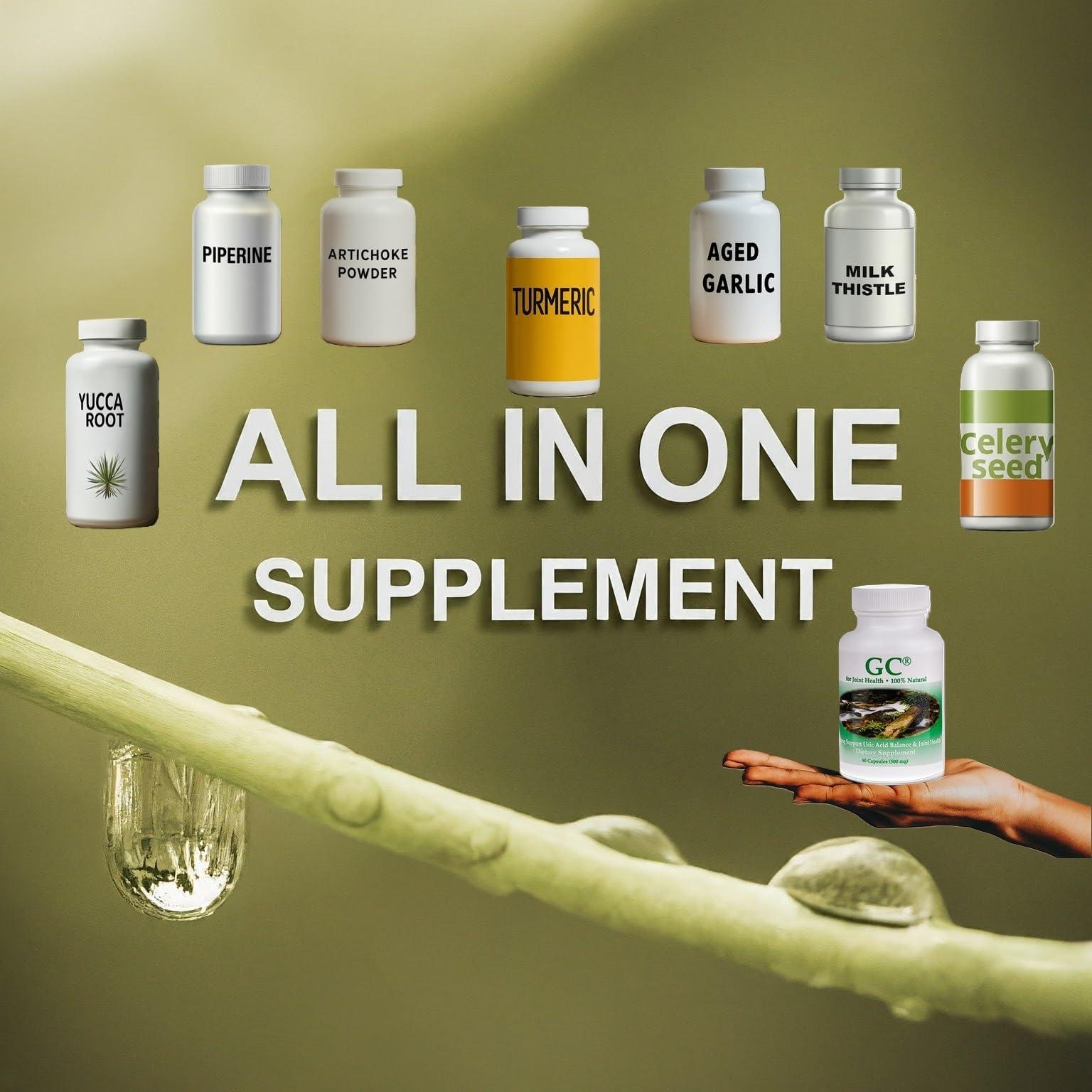 Alternative Health Research LLC GC GoutCare: Uric Acid Control | Uric Acid Prevention | Joint Health Supplement | Joint Relief | with Turmeric, Celery Seed Extract, Milk Thistle and More | 90 Capsules per Bottle | Non-GMO