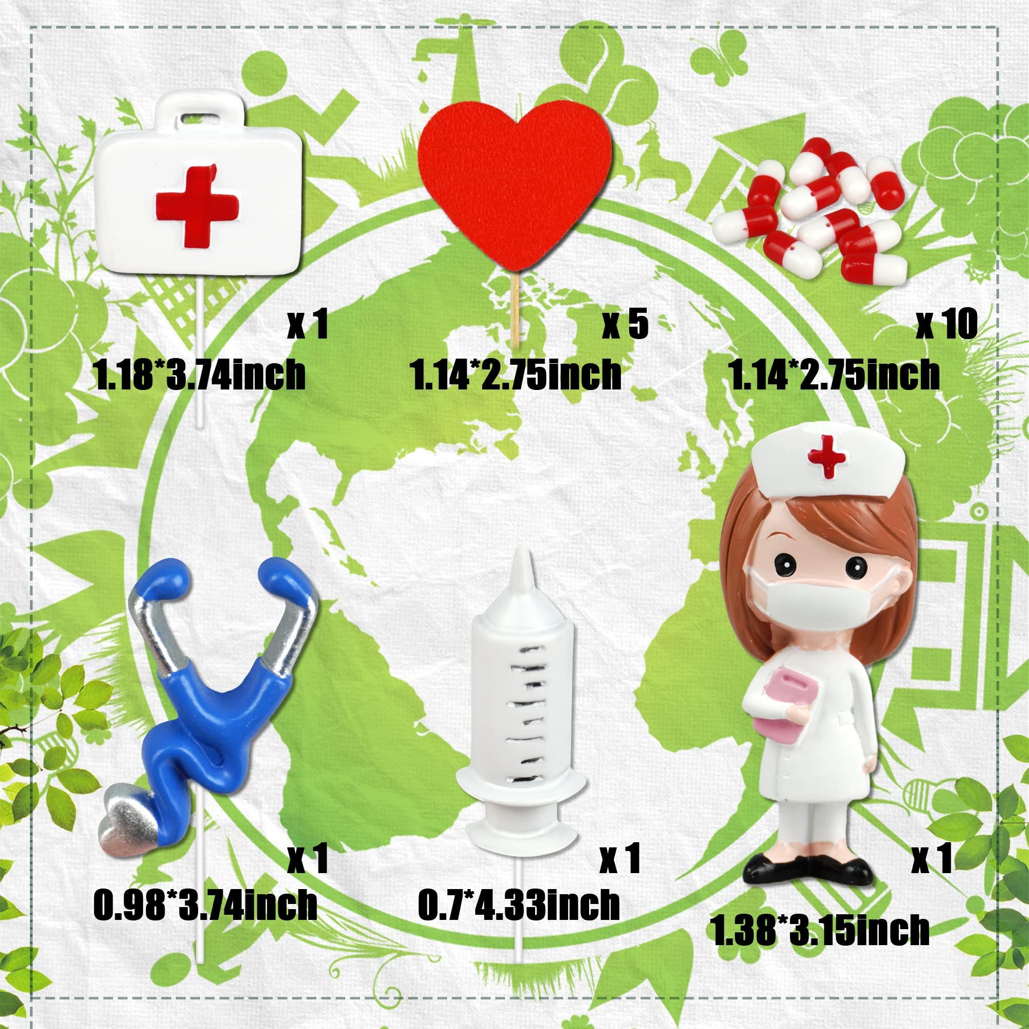 BANBALLON 19PCS Nurse Cake Toppers Nursing Cupcake Toppers Medicine Stethoscope Medical Instruments Decorations for Medical Rn Doctor Nurse Themed Party Supplies Nursing Graduation Cupcake Decorations
