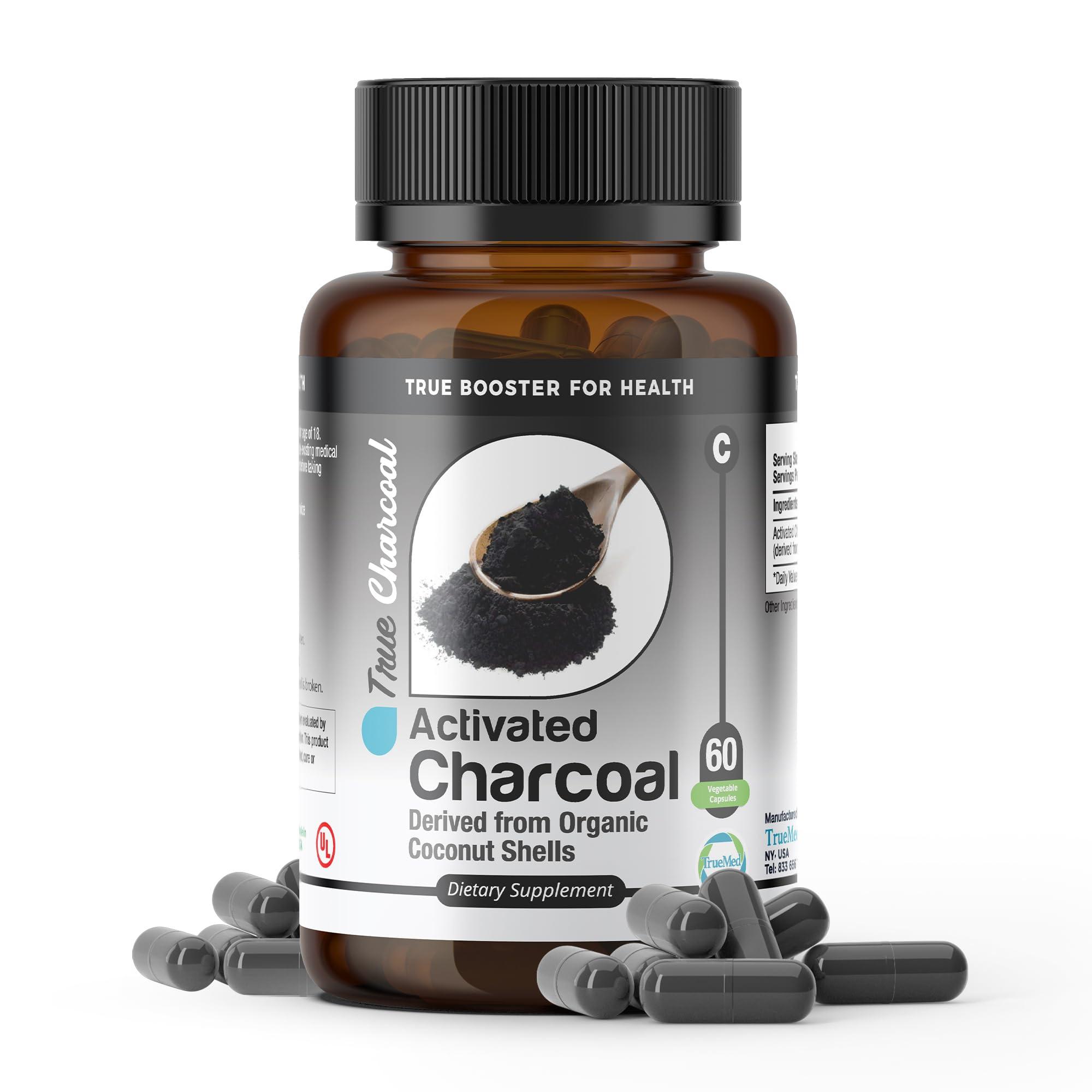 TRUEMED TRUEMED Activated Charcoal Organic Coconut Shell Derived Charcoal Capsule,1200mg, 60 Capsules, Support Detox & Digestive Health, Activated Charcoal Capsules for Health-Conscious Individuals