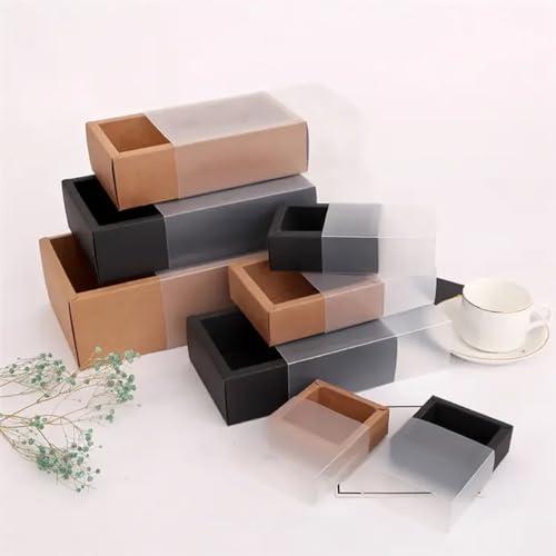 Awcmtpsyol 10Packs Rectangle Kraft Paper Box with PVC Window For Wedding ,Birthday Party,Jewelry, Candy Cookies Clear Boxes Decorative Gift Packaging (Kraft paper box + clear pvc,Inner Size:20*10*6cm Outer