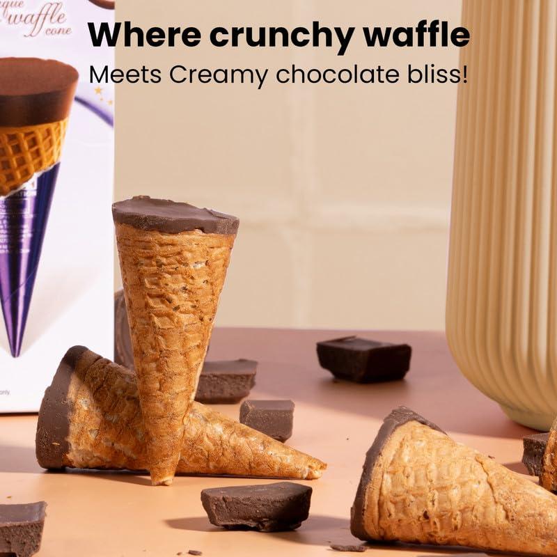 Pure Temptation Pure Temptation Gold Chocoblast Waffle Cones [10 Pieces] Snacks for Kids & Adults - Non-Meltable Chocolate Gift Box - Individually Wrapped Chocolate-Filled Waffle Cones Bites for Christmas Gifts