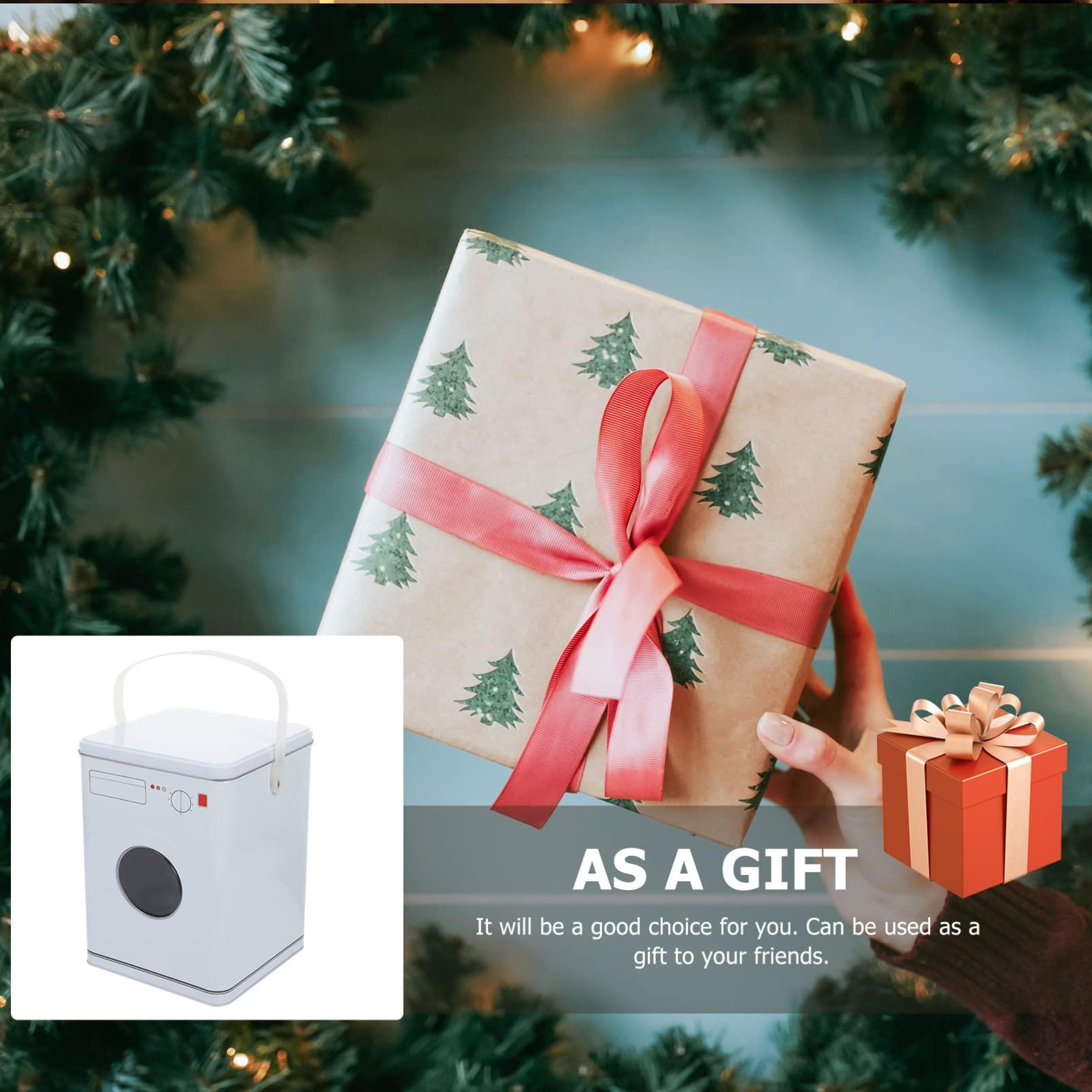 VAKUUM 1PC Laundry Detergent Powder Storage Tin Box, Washing Machine Design Laundry Powder Container, Metal Decorative Detergent Bin for Storing Washing Powder Tablets, Laundry Room Decor/48