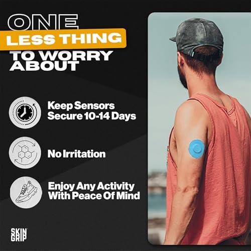 Skin Grip Skin Grip Adhesive Patches for Freestyle Libre 2 CGM  Waterproof & Sweatproof Adhesive for 10-14 Days, Pre-Cut Adhesive Medical Tape, Sensor Cover  20 Pack, Blue