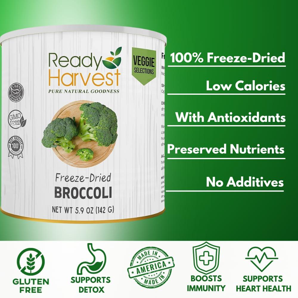 Ready Harvest Ready Harvest Freeze-Dried Broccoli Florets Freeze-Dried Food Pantry Staples Survival Food Emergency Food Canned Vegetables Long-Term Food Supply Survival Food 25-Year Shelf Life #10 Can 5.9oz