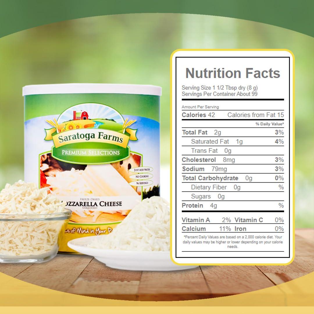 Saratoga Farms Saratoga Farms Freeze-Dried Mozzarella Cheese, Freeze-Dried Emergency Food Supply with a 20-to-30-Year Shelf Life, 99 Total Servings, 1 Pack