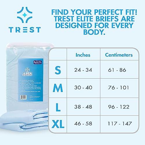 Trest TREST Elite Briefs for Men and Women, Overnight Diapers for Incontinence, Elite Absorbency, Comfortable, Odor Neutralizing and Secure Fit with 2 Wide Tabs - Blue, Large (Pack of 2)