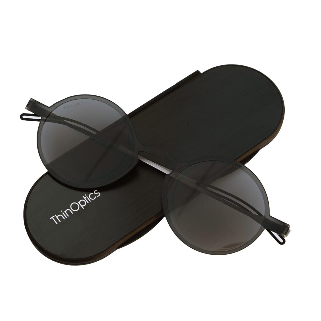 Always With You ThinOptics Bundle - Reading Glasses and Sunglasses with Cases - Ultra Thin, Durable, Lightweight - Round Black 2.5x