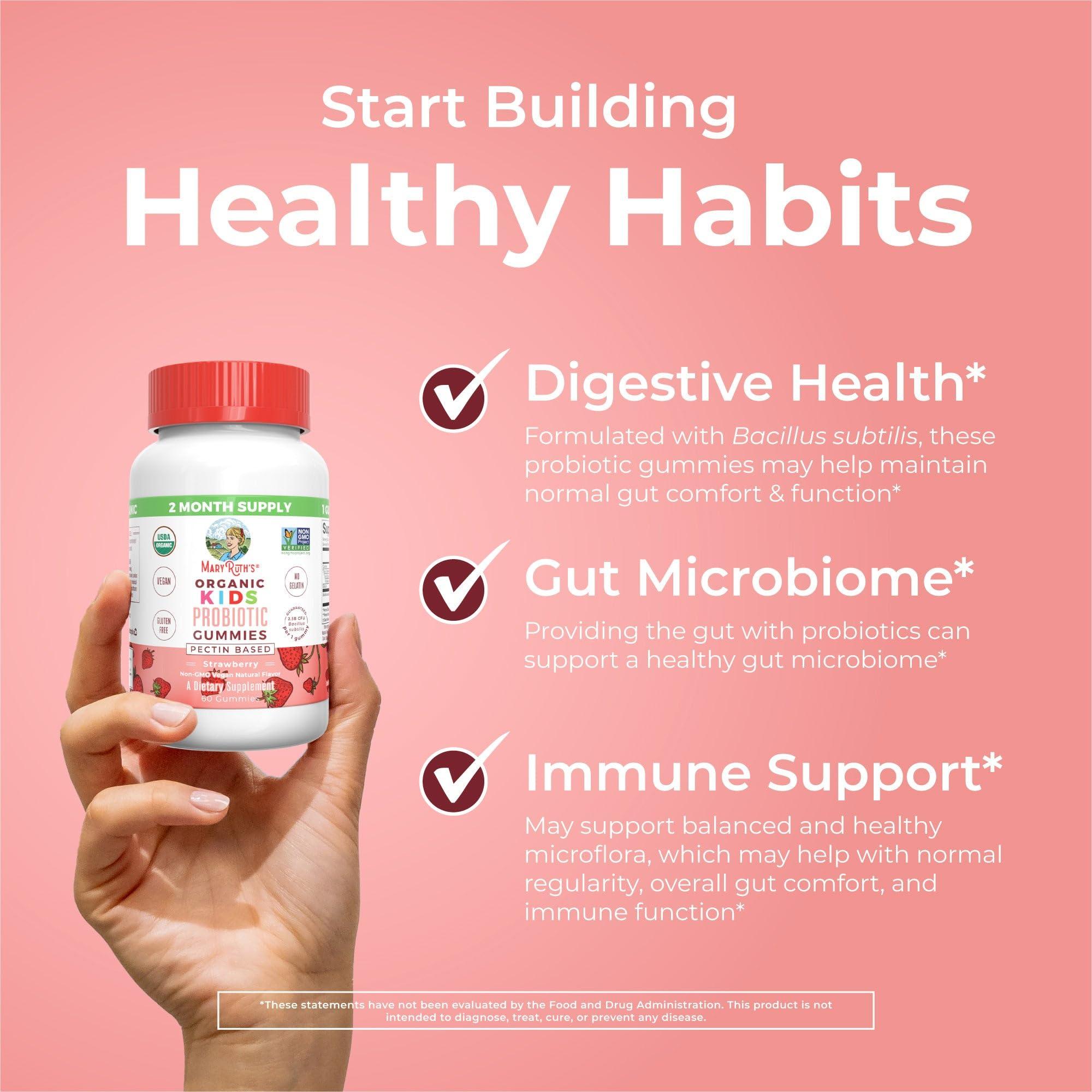 MaryRuth Organics MaryRuth Organics Multivitamin and Probiotic Gummies (Strawberry) for Kids | Clean Label Project Verified | Vitamins for Gut Health, Immunity, & Overall Wellness | Vegan, Non-GMO, Gluten Free