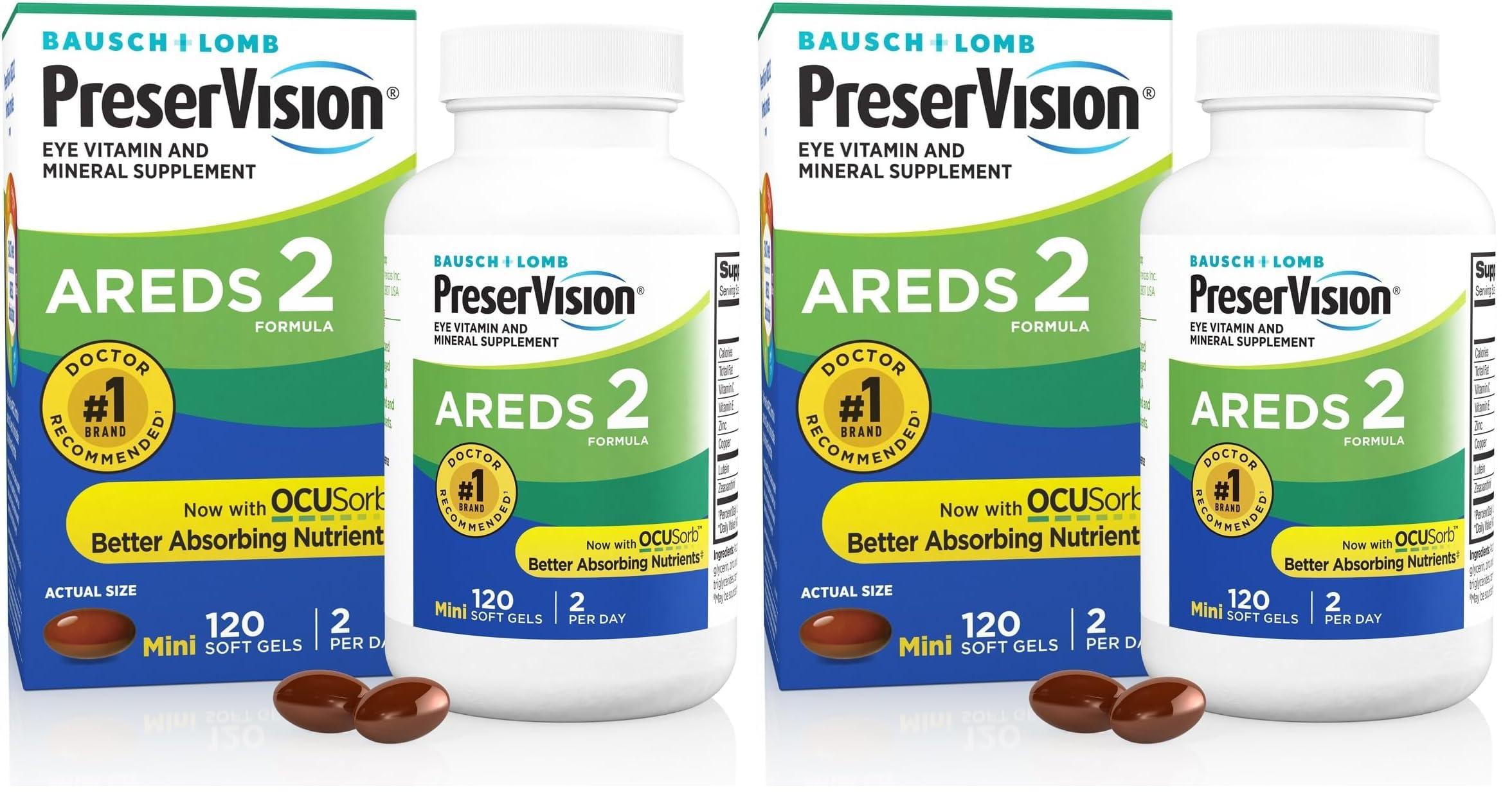 PreserVision PreserVision AREDS 2 Eye Vitamin & Mineral Supplement, Contains Lutein, Vitamin C, Zeaxanthin, Zinc & Vitamin E, 120 Softgels (Packaging May Vary) (Pack of 2)
