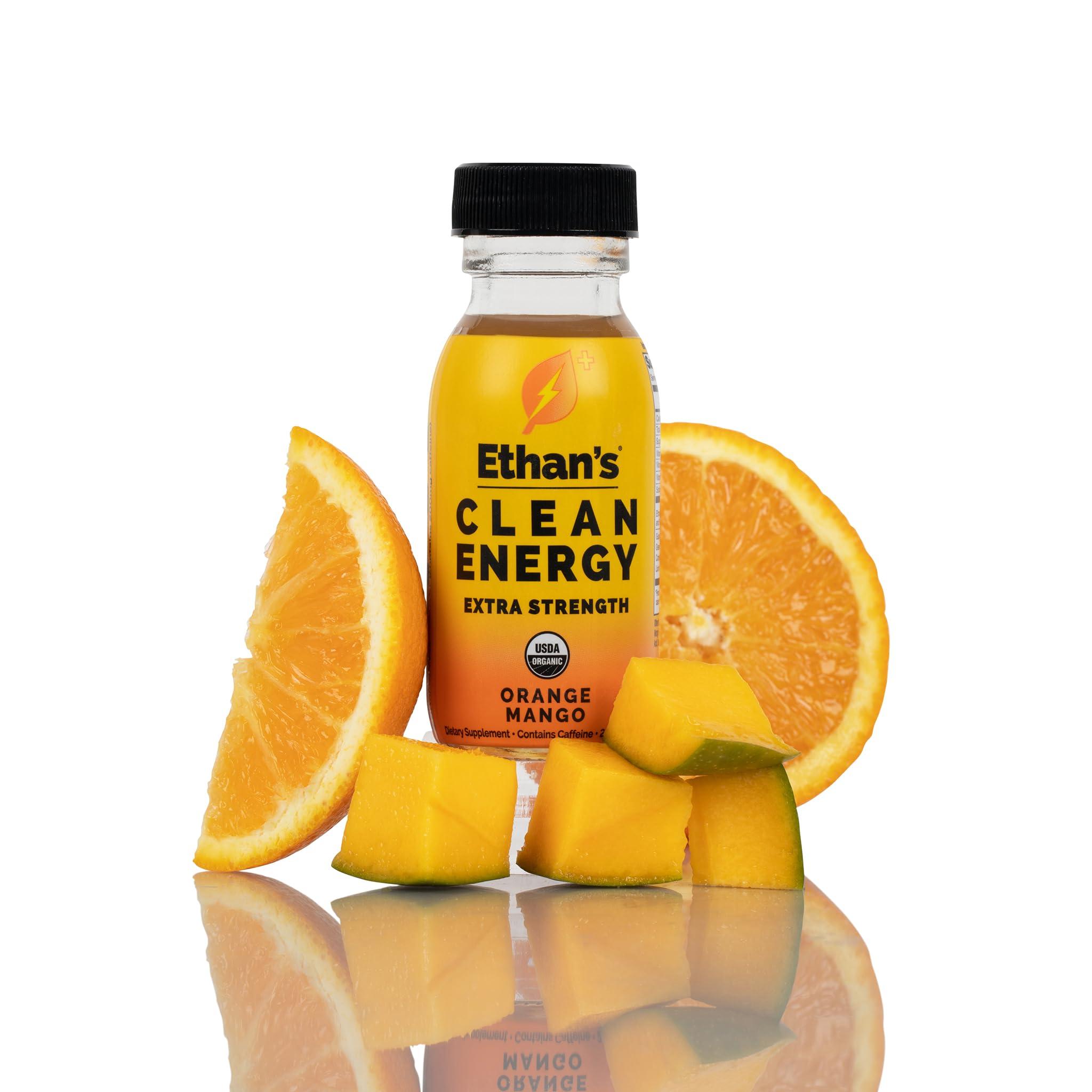Ethan\'s Ethan\'s Organic Clean Energy Shots Orange Mango, Sugar Free Natural Pre-Workout Focus Boost, Gluten Free, Vegan, B6 & B12 Vitamin C with Green Tea Extract and Guayusa (12 Pack of 2oz Shots)
