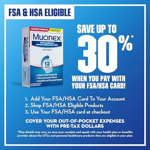 Mucinex Mucinex 12 Hour Maximum Strength 1200 mg Guaifenesin Extended-Release Tablets for Excess Mucus Relief, Expectorant Aids Excess Mucus Removal, Chest Congestion Relief, 42 Tablets