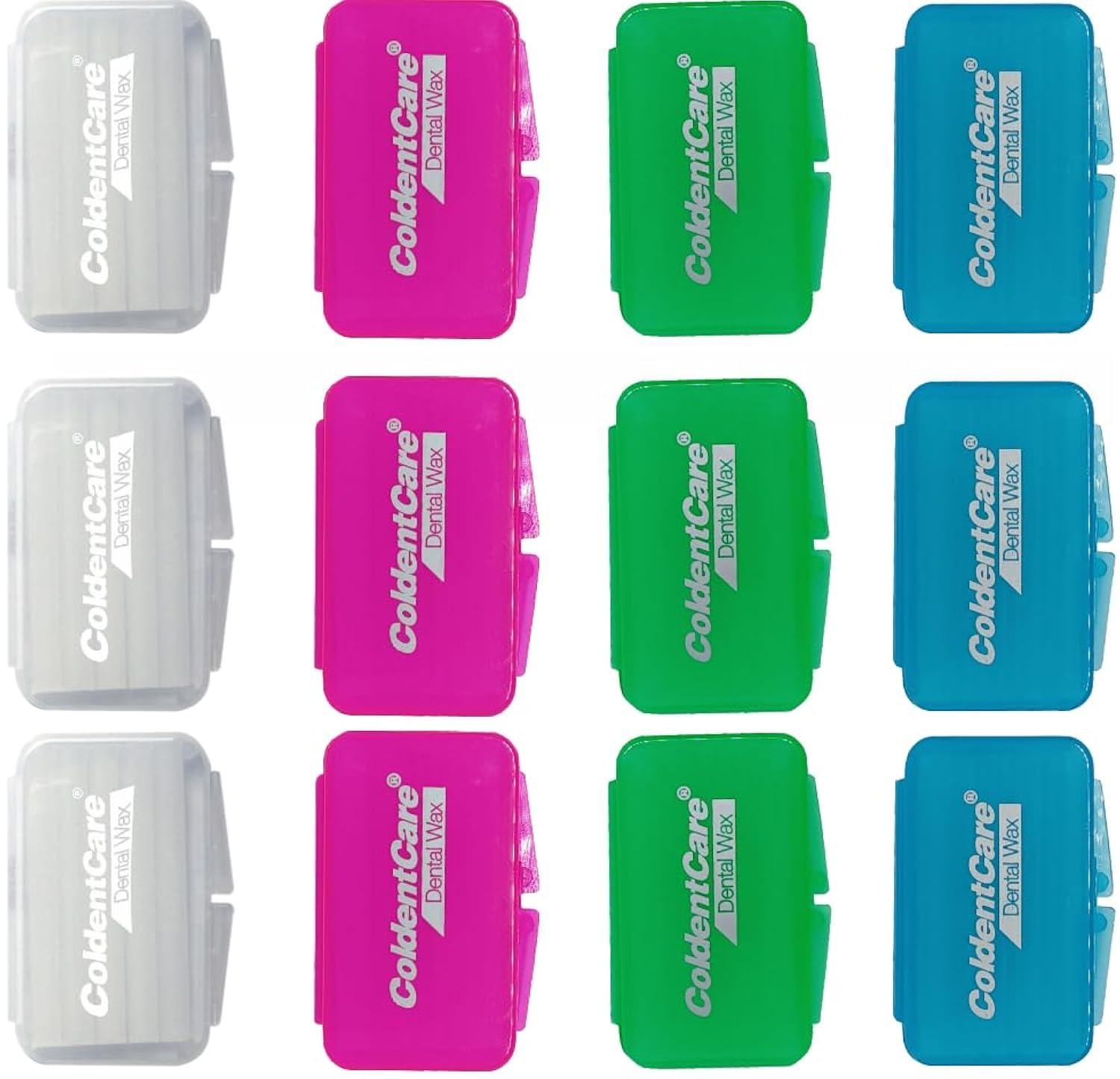 ColdentCare Orthodontic Braces Wax, 60 premium wax strips ColdentCare - Dental Wax for Braces and Aligners Wax Strips, Multicolor cases, 12 Pack with storage case, Light Mint Scent.