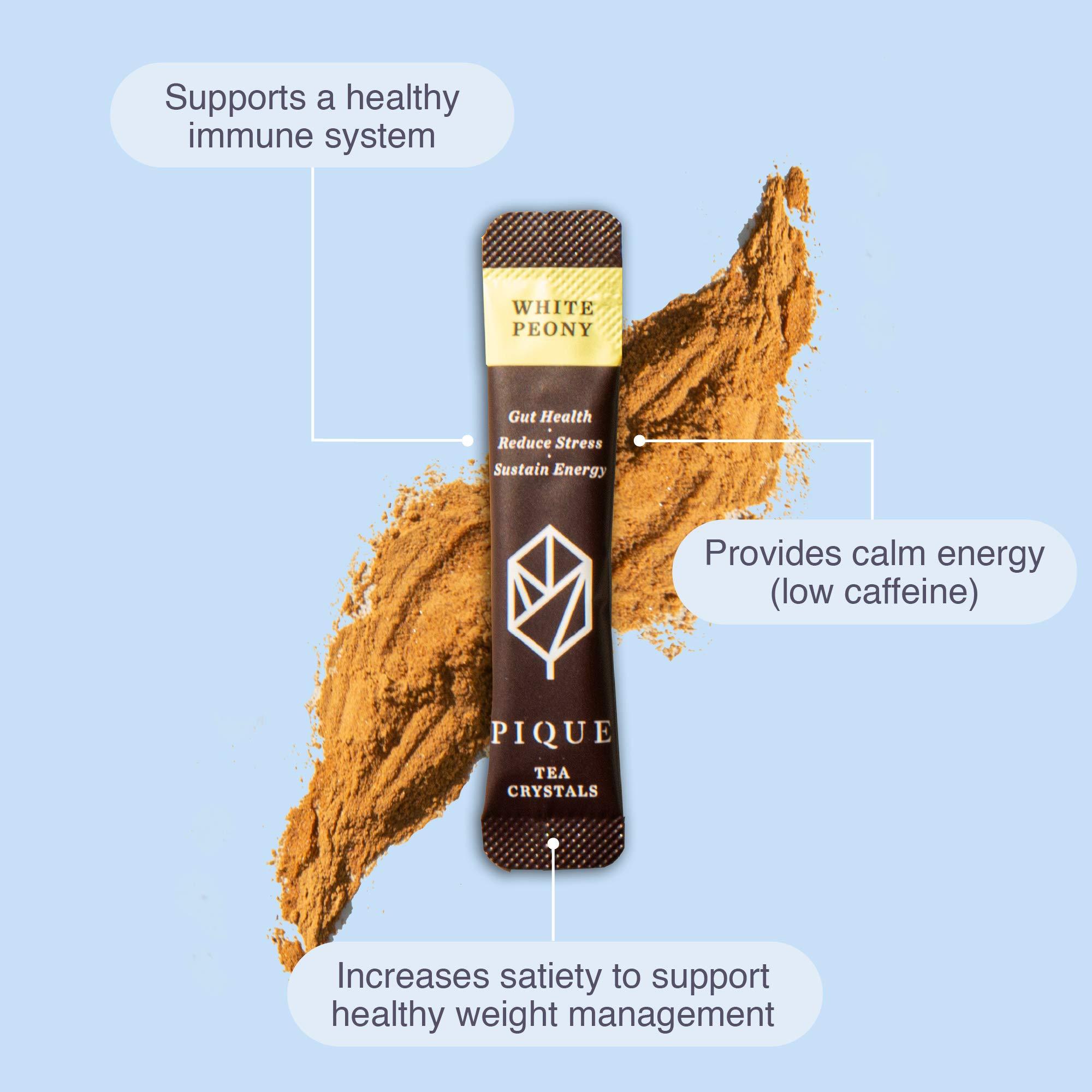 PIQUE Pique Organic White Peony Tea Crystals - Antioxidants for Radiant Skin, Immune Support, Fujian Chinese Caffeinated Tea - 14 Single Serve Sticks (Pack of 1)