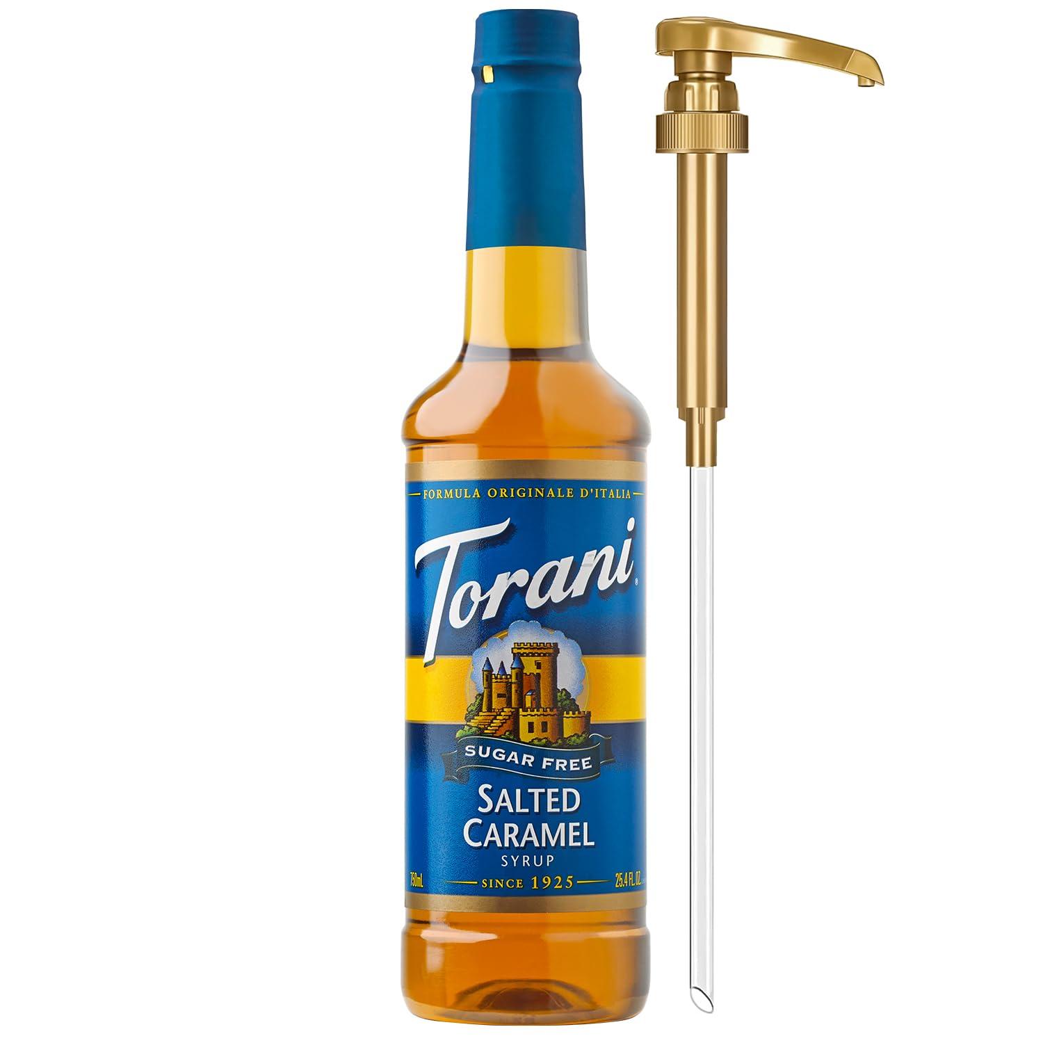 Torani Torani Sugar Free Coffee Syrup, Salted Caramel Flavored Syrup for Drinks, Zero Calorie, Pump Included, 25.4 Fl Oz