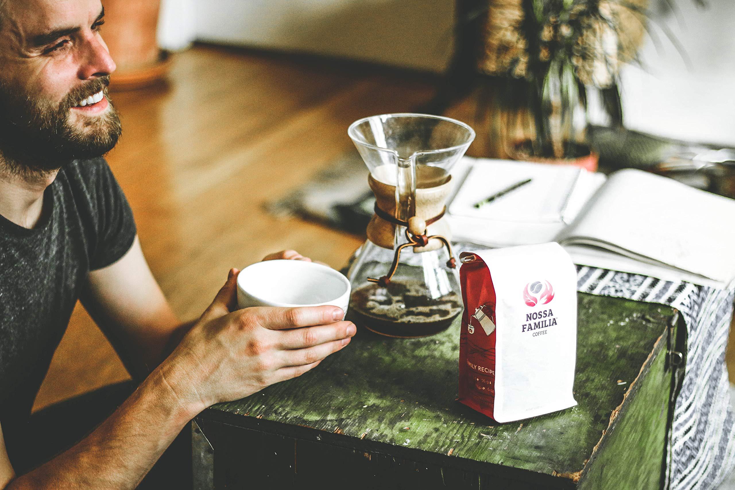 Nossa Familia Nossa Familia Italian Coffee - Medium-Dark Roast Low Acid - Fair Trade Ground Coffee Bean- Smooth Balanced and Low Bitterness - Roasted Whole Coffee- Sourced from Small Peruvian Farms - Delicia 12oz