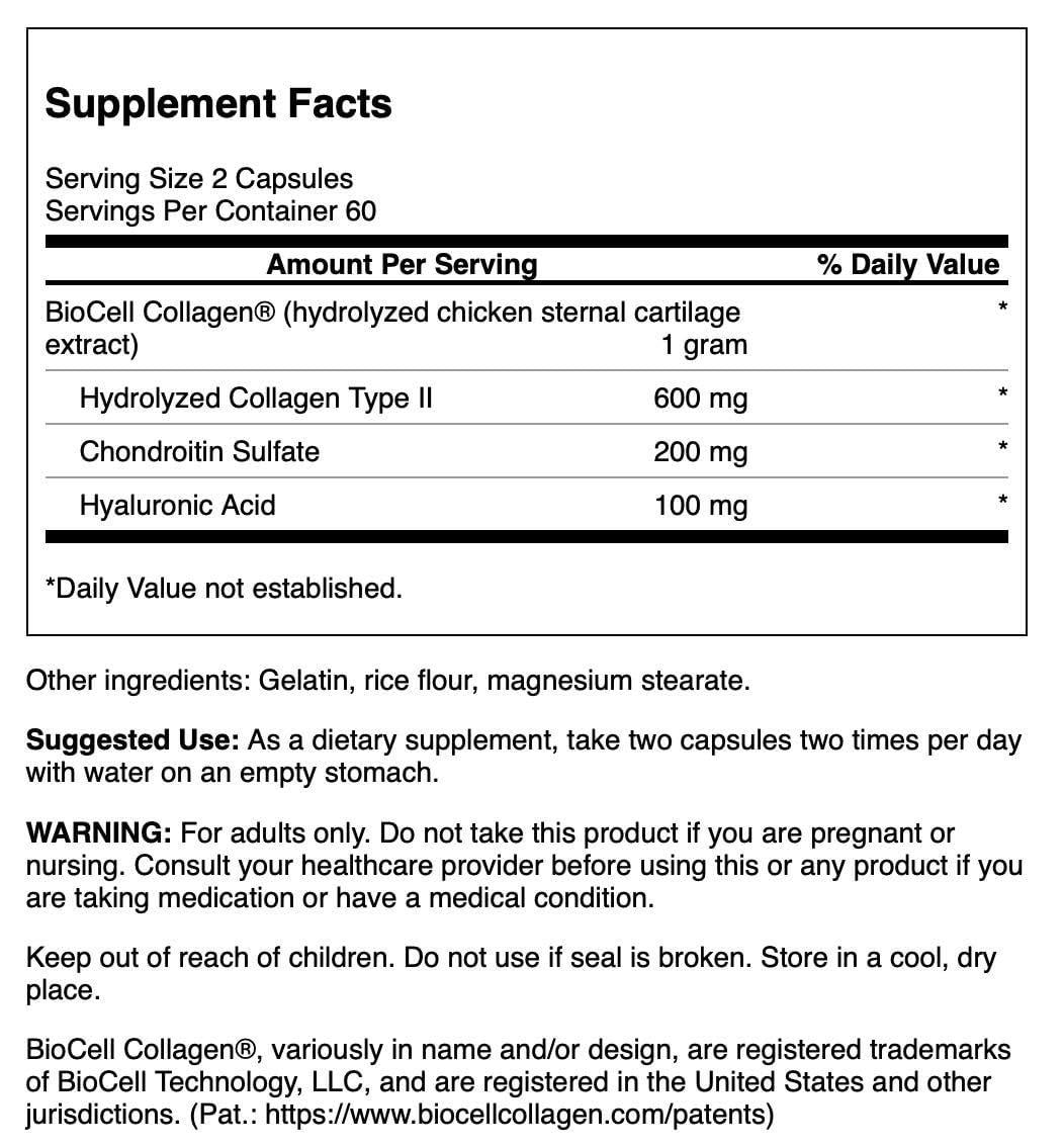 Swanson Swanson Skin and Joint BioCell Collagen - Collagen Type II 500mg 200 Capsules